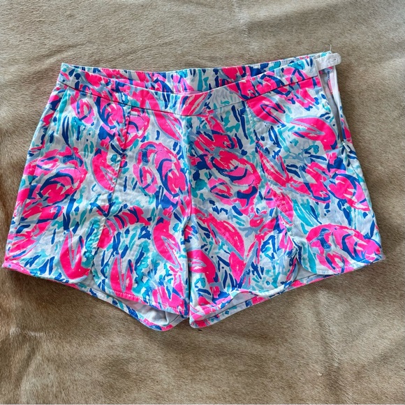 🦞 Hazelle Stretch Zippered Shorts in Cosmic Coral Get Crackin-size 10 🦞 - Picture 2 of 6
